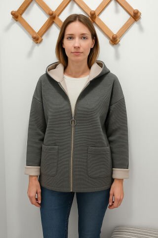 İtalyan Haki Rengi Kapşonlu Supra Kaban