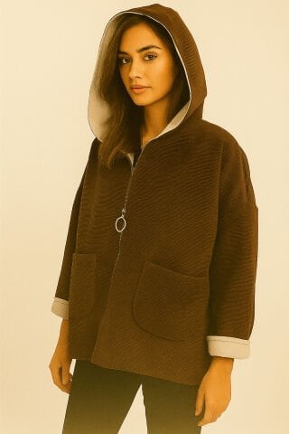 İtalyan Kahve Rengi Kapşonlu Supra Kaban