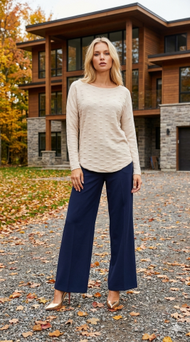 İtalyan Bej Tırtıklı Viskon Yuvarlak Yaka Triko