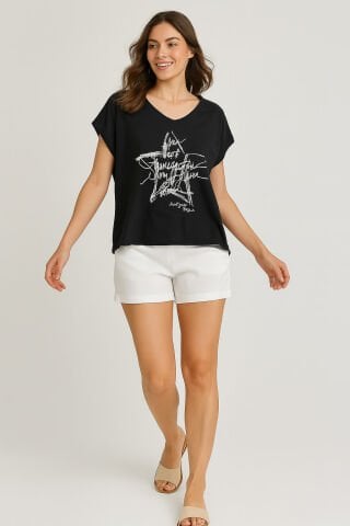 İtalyan Siyah Düşük Kol Üstünde  Yusufcuk Olan Bluz