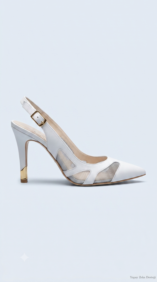 Pencere Detaylı Beyaz Stiletto Ayakkabı