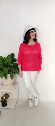 Italyan Salas Yuvarlak Yaka Triko Kazak Kırmızı
