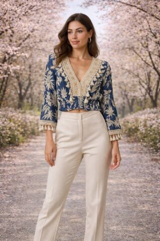 Bej Rengi Saten Gabardi Boru Paça  Pantalon