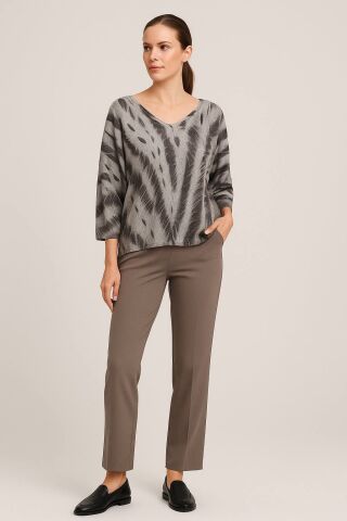 italyan  Gri Desenli  Cotton Yarasa Kol Bluz