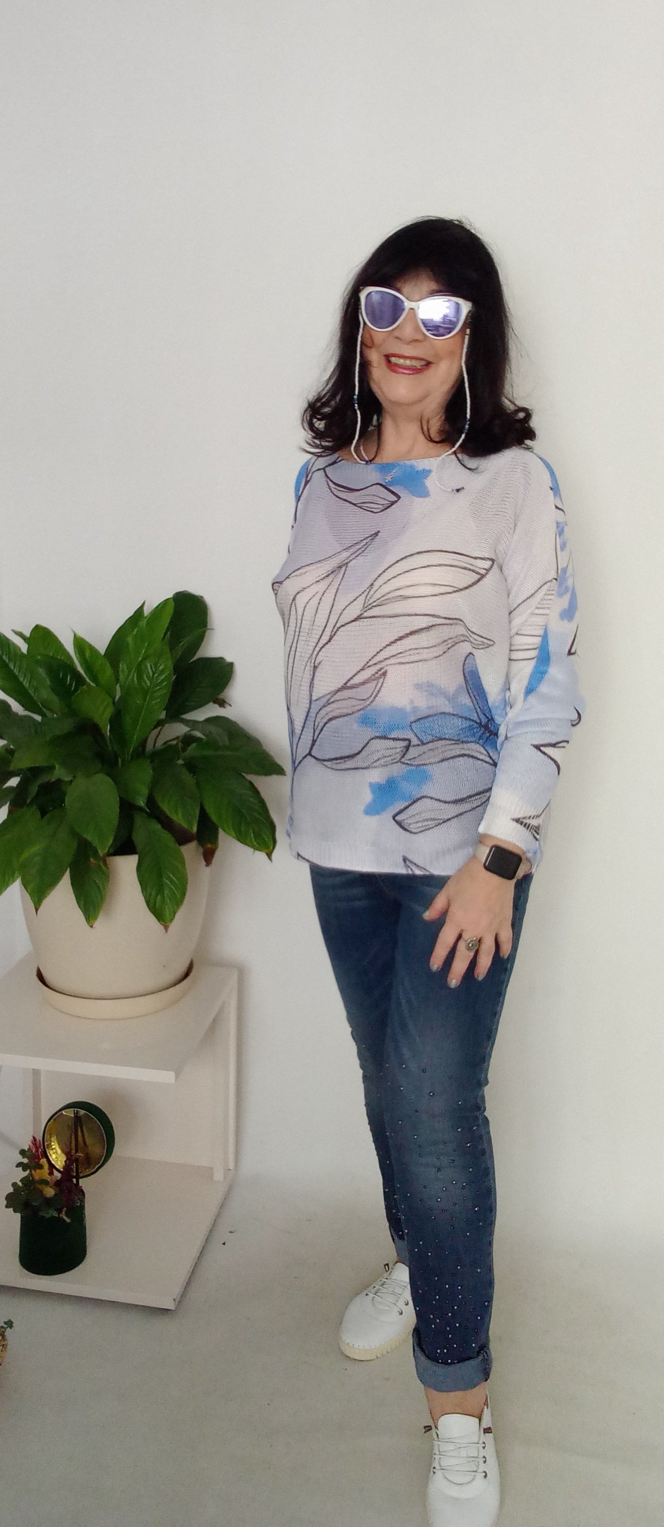 Italyan Yaprak Desenli Merserize Bluz