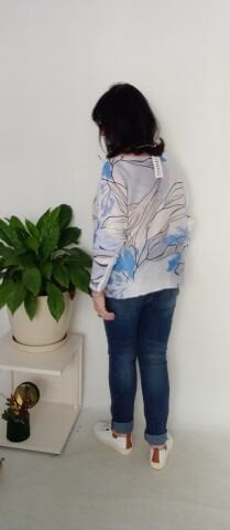 Italyan Yaprak Desenli Merserize Bluz