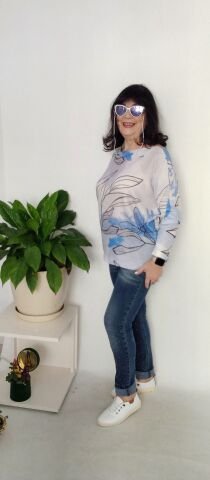 Italyan Yaprak Desenli Merserize Bluz