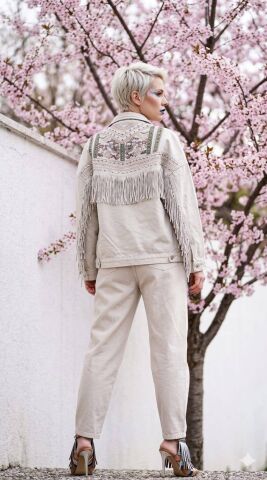 Kemik Jean İtalyan Püsküllü Özel Tasarım Ceket