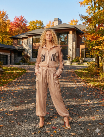 Bej Saten Organze İç Atletiyle Gömlek Bluz