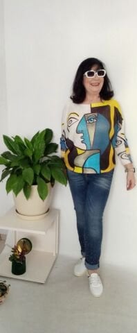 Italyan Renk Desenli Merserize Bluz