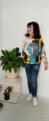 Italyan Renk Desenli Merserize Bluz