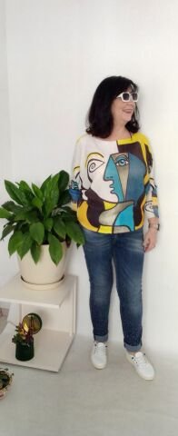 Italyan Renk Desenli Merserize Bluz