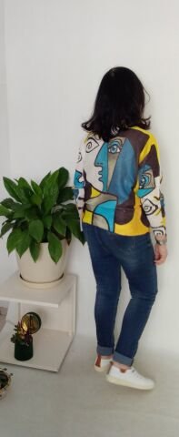 Italyan Renk Desenli Merserize Bluz