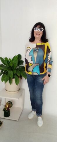 Italyan Renk Desenli Merserize Bluz