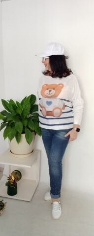 Italyan Ayıcık Desenli Merserize Bluz