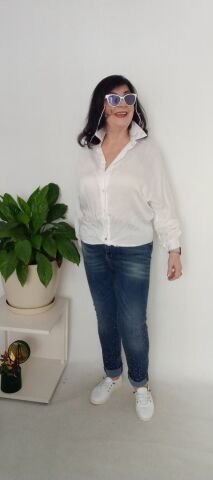 Italyan Santuk Kumaş Önden Bağlamalı Gömlek Beyaz
