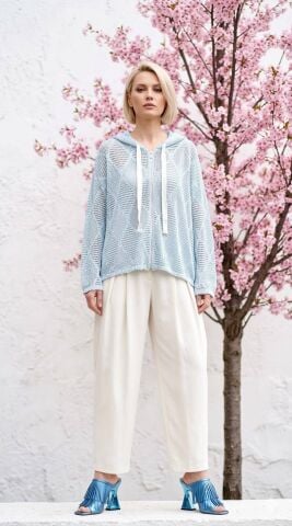 İtalyan    Mavi Merserize Kırçıllı Fermuarlı  Hırka