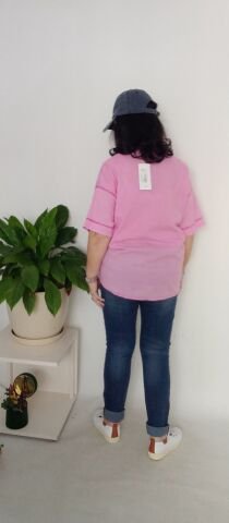 Italyan Yıkamalı Önü Fistolu Pembe Gömlek