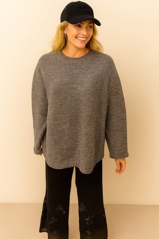 Gri Kırçıllı Salaş Triko  Kazak