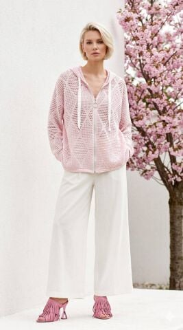 İtalyan    Pembe Merserize Kırçıllı Fermuarlı Mont