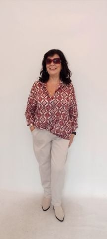 Bordolu Kemikli Kilim Desenli Vual İtalyan Gömlek