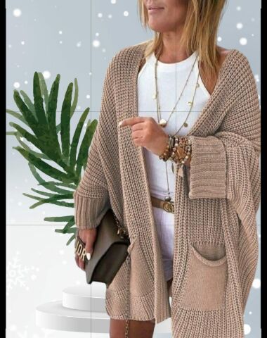 Kamel Rengi Selanik Örgü Salaş Truakar Kollu Hırka