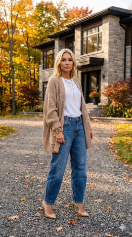 Kamel Rengi Selanik Örgü Salaş Truakar Kollu Hırka