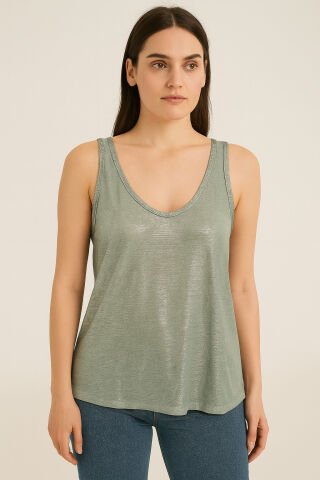 İtalyan Gri  Pullu Cotton Kolsuz Atlet