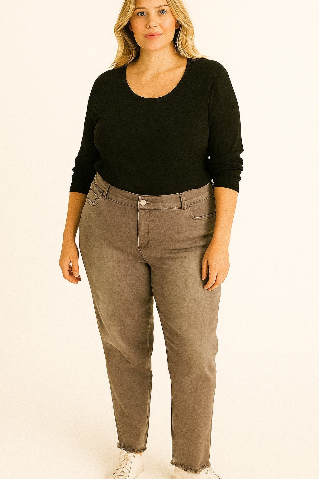 Büyük Beden Bej Kanvas Pantalon