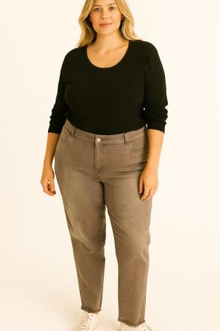 Büyük Beden Bej Kanvas Pantalon