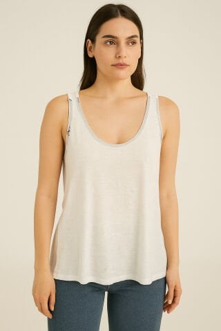 İtalyan Beyaz  Pullu Cotton Kolsuz Atlet