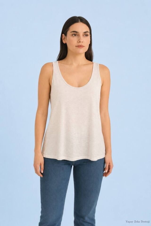 İtalyan Beyaz  Pullu Cotton Kolsuz Atlet