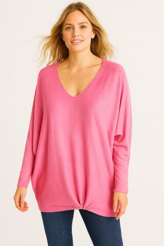 Pembe Merserize Salaş Triko Tünik
