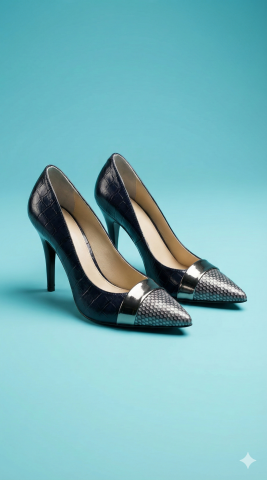 Lame Detaylı Lacivert Rugan Stiletto