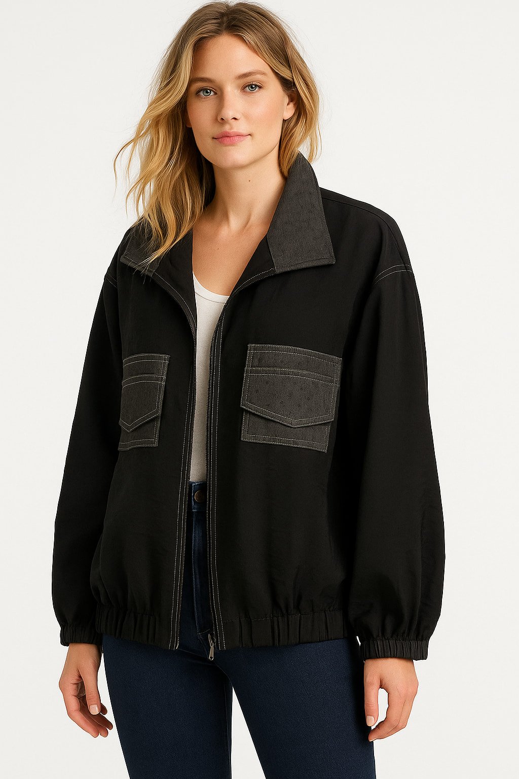 Siyah Cepleri Taşlı Yagmurluk