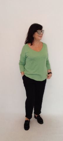 Fıstık Yeşili V Yaka  Cotton  Triko Bluz