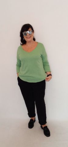 Fıstık Yeşili V Yaka  Cotton  Triko Bluz