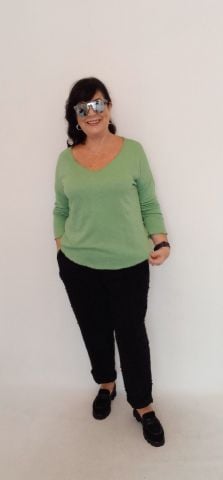 Fıstık Yeşili V Yaka  Cotton  Triko Bluz