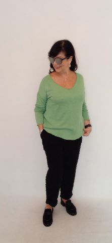 Fıstık Yeşili V Yaka  Cotton  Triko Bluz