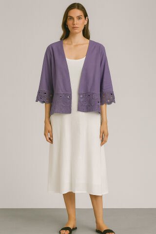 Mor  Cotton Fistolu  Vual  Kısa Ceket