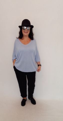 Buz Mavi V Yaka  Cotton  Triko Bluz