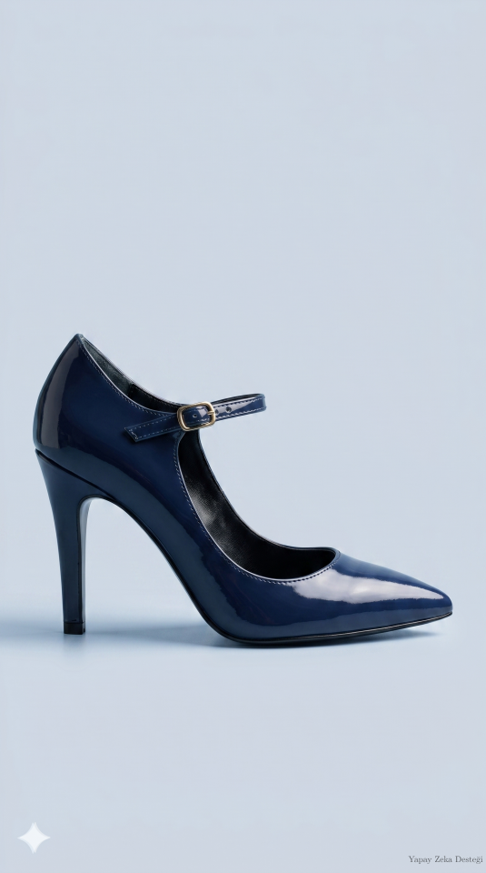 Lacivert Rugan Bilek Detaylı Stiletto