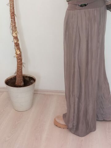 Toprak Rengi  italyan Hakiki İpek Bol Paça Pantalon