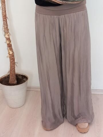 Toprak Rengi  italyan Hakiki İpek Bol Paça Pantalon