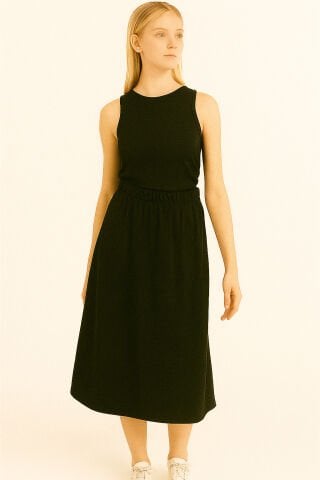 Siyah  Uzun Beli Lastikli  Örme Kumaş   Etek