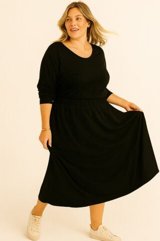 Siyah  Uzun Beli Lastikli  Örme Kumaş   Etek