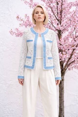 İtalyan Tüm Fisto Yaka Ve Kol Agızı Jean Kumasla Kombınlı Chanel Modeli ceket