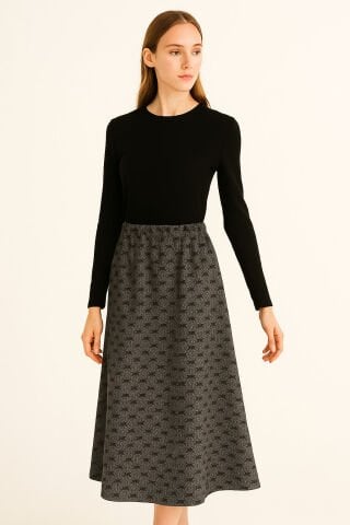 Gri desenli   Uzun Beli Lastikli  Örme Kumaş   Etek