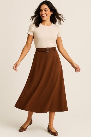 Taba düz suet   Görünümlü   Uzun Beli Lastikli  Örme Kumaş   Etek