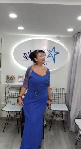 Büyük Beden Saks Rengi Şifon Taş İşlemeli Uzun  Abiye Elbise